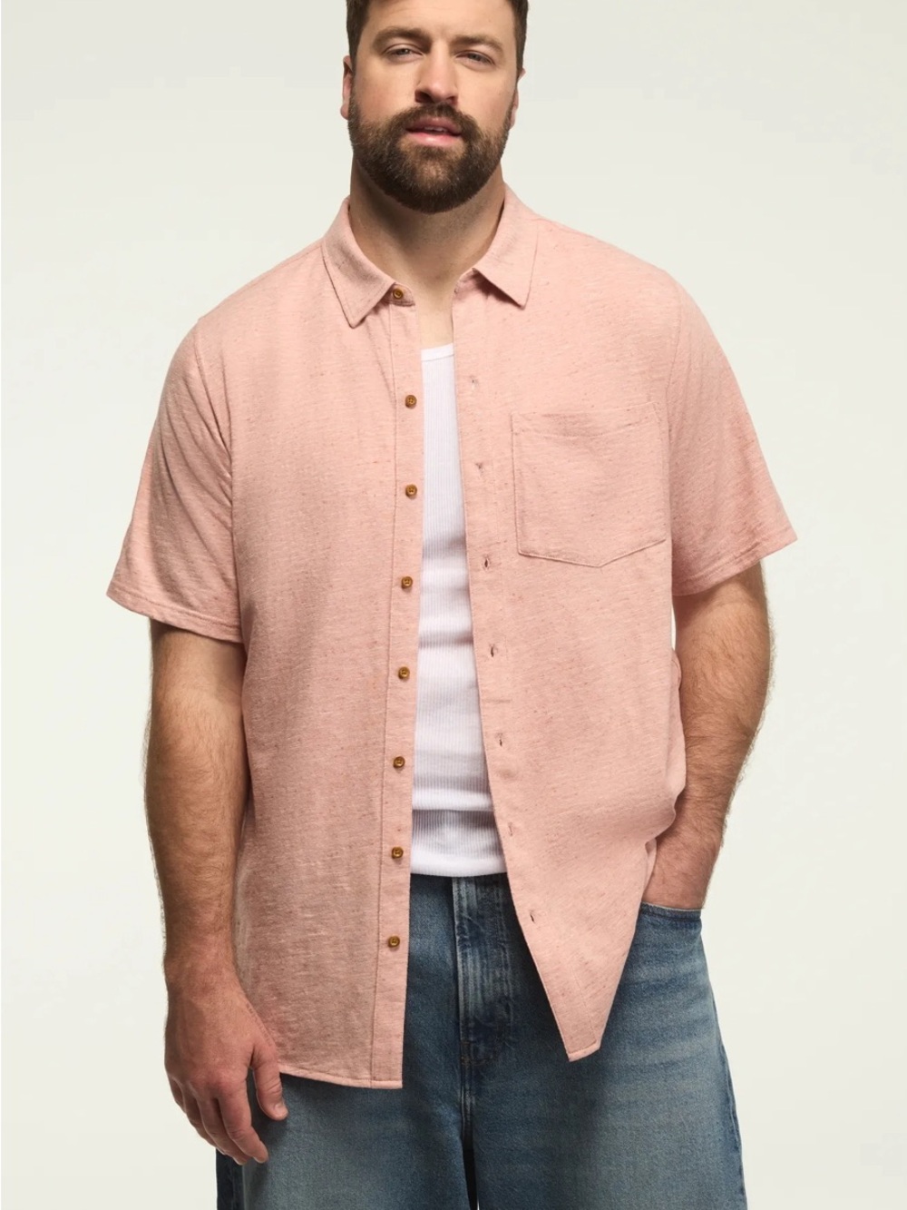 ☘️Lucky Brand☘️Men's Short Sleeve Button-Down Shirt in Rose Tan☘️ NWT